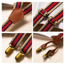 Retro Elastic Anti-Slip Suspenders with 4-Clips for Adults Braces Webbing Sturdy
