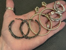 Vintage Lot Of 3 Rhinestone Hoop 2 Large Pairs Pierced Statement Earrings