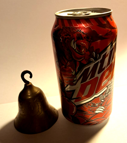 ETCHED BRASS Mute Bell - NO Clapper - SILENT - HANGING Hook - Vintage - Picture 8 of 8