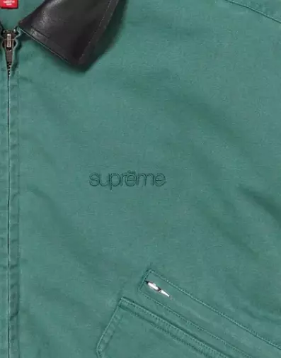 Supreme Leather Collar Utility Jacket Green Men's - FW23 - US