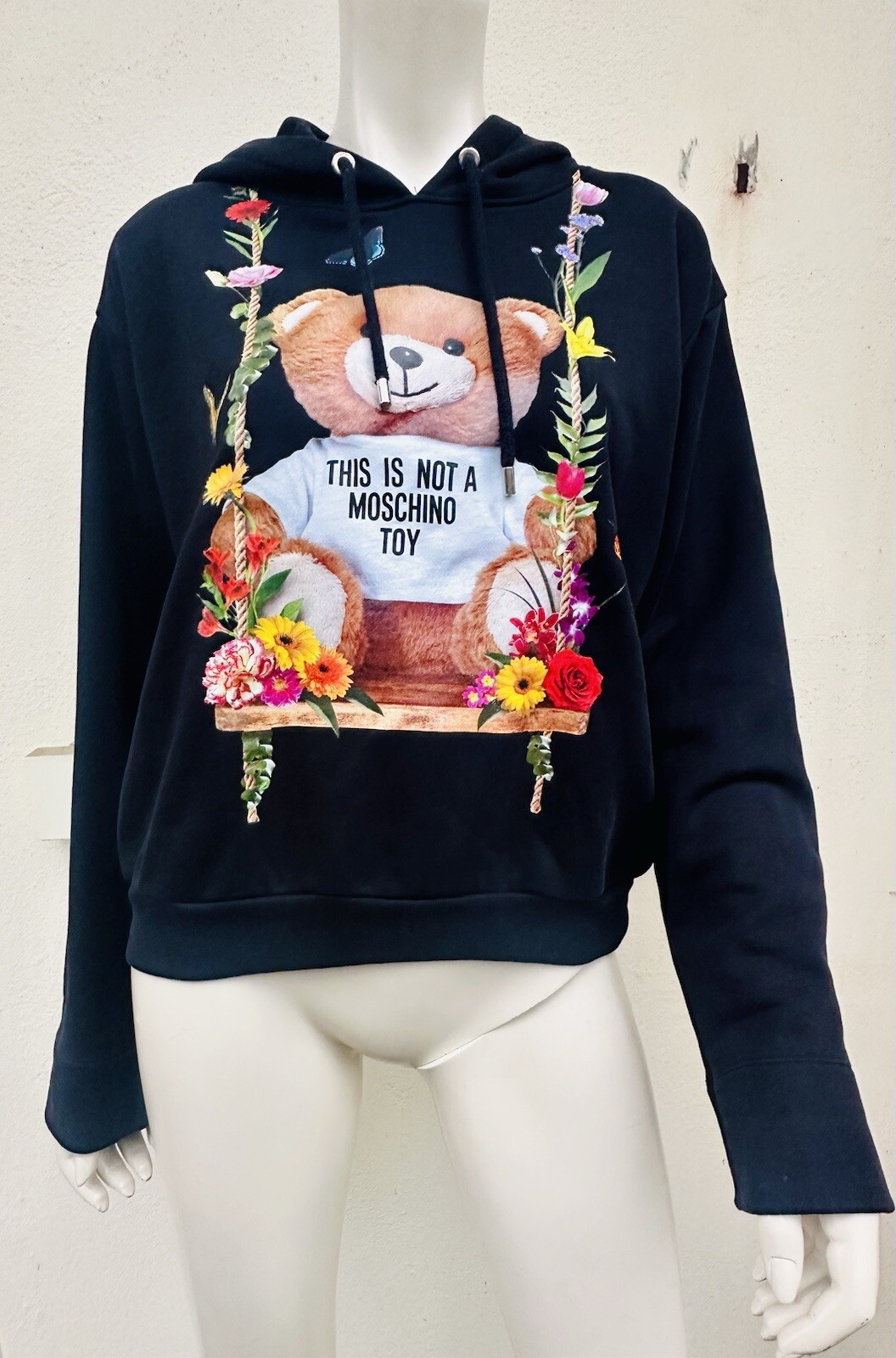 Moschino Couture Black Hoodie Jumper Sweater Cotton Bear Italy Size IT 44 M 10🦨
