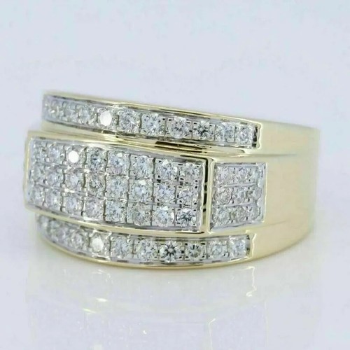 2Ct Round-Cut Real Moissanite Men's Wedding Ring 14K Yellow Gold Plated Silver - Picture 2 of 7