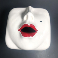 Vintage Anthropomorphic Face Tissue Box Cover 1980  s Ceramic 7.5  x 5  x 5  