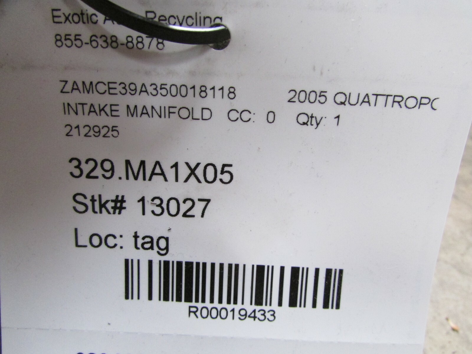 Maserati Quattroporte, Intake Manifold, Used, P/N 212925