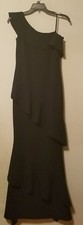 Eliza J Scuba one shoulder ruffle side tiered gown  Sz 6 Navy Blue 