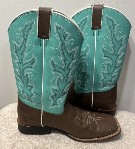 Justin 310JR Chocolate Burnished Cowboy Leather Square Toe Boots! Size 4.5D - Picture 3 of 13