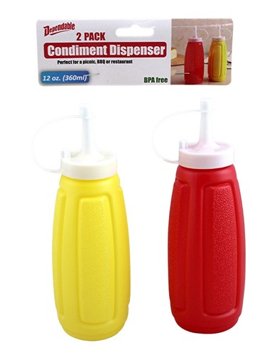2pk Ketchup Mustard Squeeze Bottles 12oz BPA-Free Plastic BBQ Condiment Se - Picture 4 of 9