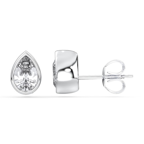 1.00Ct FG/VS Bezel Pear Lab Grown Diamond Push Back Stud Earrings-14K Solid Gold - Picture 9 of 17