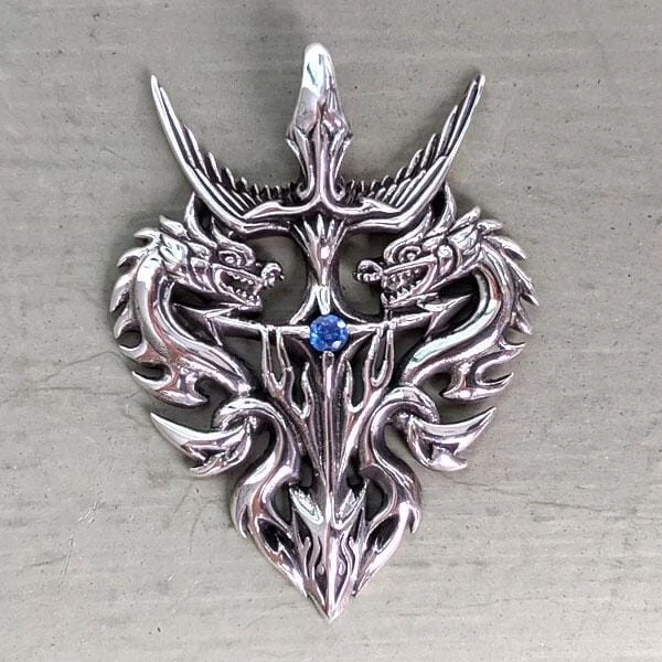 Blue Stone Sterling Silver Celtic Knight Warrior Dragon Pendant Medieval Charm Foto 2 de 3