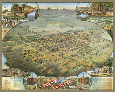 11913.Decor Poster.Room wall.Home art design.1891 Arizona aerial view map