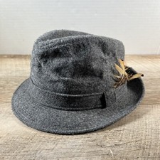Vintage Dobbs Fifth Avenue Fedora Hat Gray Wool Size 7-1/8 Feathers Made In USA