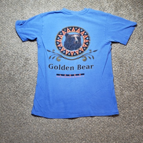 Vintage Beer Shirt Mens Medium Blue Short Sleeve Golden Bear Lager - Picture 7 of 10