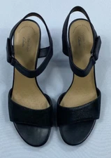 Women's Clarks Deva Alice Black Leather Sparkle Heels Size 9 1/2 M No Box