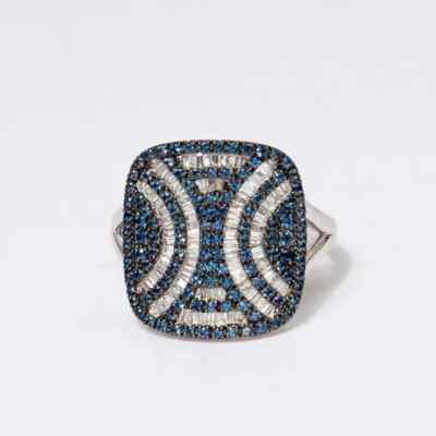 Rarities Womens Sterling Silver Diamond & Sapphire Art Deco Cocktail Ring Size 7