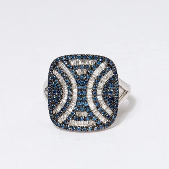 Rarities Womens Sterling Silver Diamond & Sapphire Art Deco Cocktail Ring Size 8 - Image 3 of 4