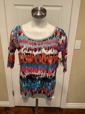 Weston Wear Multicolor Splatter Print Wide Neck Short Sleeve Top, Size XS