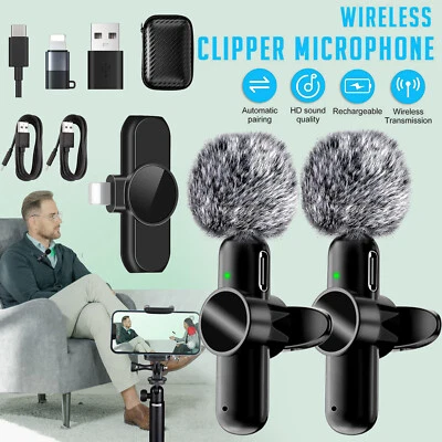 Wireless Lavalier Microphone for iPhone Android Video Recording Tiktok Lapel Mic