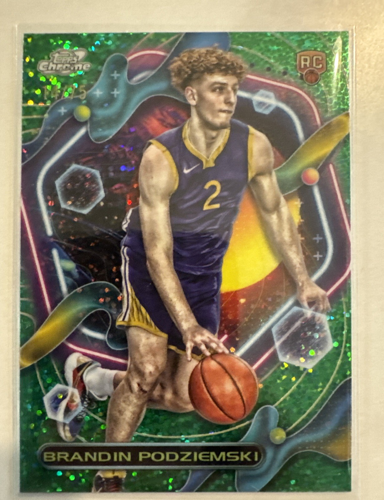 Brandin Podziemski RC 2023-24 Topps Chrome Cosmic Green Space Dust 14/75 Rookie