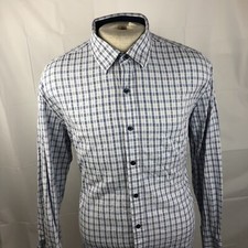 Tasso Elba Mens Blue Plaid Long Sleeve Button Front Shirt Size XL