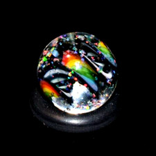 BRYAN TRILLAS GLASS MARBLE/.550"-OPAL RAINBOW ZEBRA PEEWEE-UV,ORANGE,YELLOW,LIME