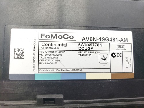 MÓDULO DE CONTROL DE BLOQUEO CENTRALIZADO ENTRADA SIN LLAVE FORD KUGA MK2 AV6N-19G481-AM 2015 - Imagen 13 de 14