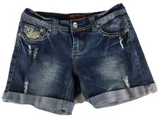 Red Rivet Junior Cuffed Shorts Casual Stretch Destroyed Denim Blue Size 5