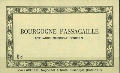Wine label (73cl) - Burgundy Passacaille - Widow Labouré - Ref. No. 95