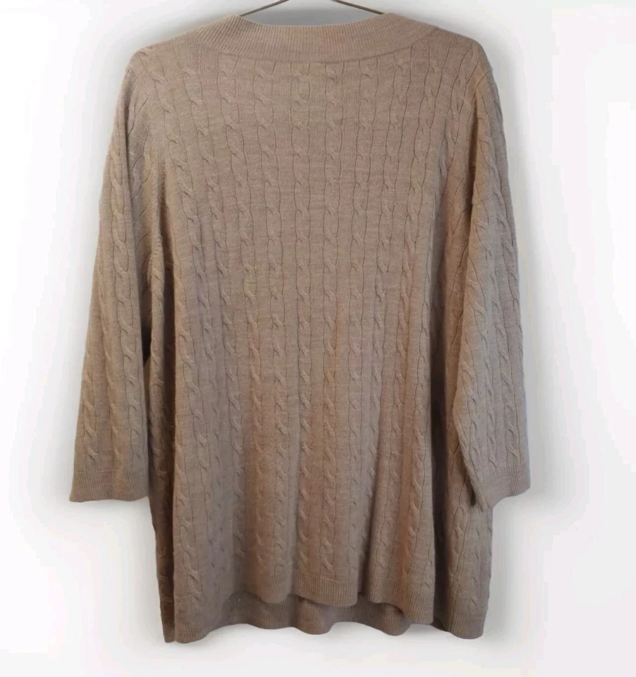Avenue Sweater Top Woman Plus 26W 28W 4X 5X Mushroom Brown Cable Knit Minimalist - Image 3 of 4