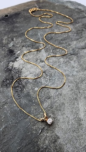 14k .585 Gold .07 ct Diamond Floating w 18" Box Chain Necklace Au 24121 - Picture 9 of 13