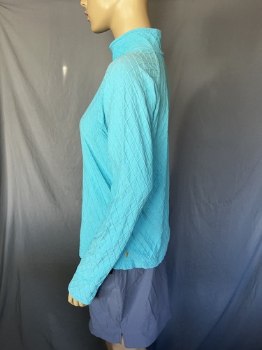 Lucy Women’s Blue Waffle Knit 1/4 Zip Long Sleeve Pullover Top Size Large - Picture 2 of 10