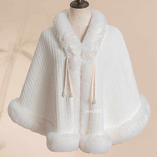 Lady Girl Cute Cloak Cape Winter Fleece Coat Poncho Plush Collar Qipao Top Retro - Picture 2 of 19