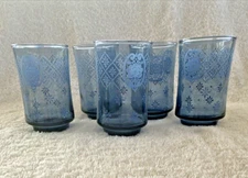 5 Vintage Libbey Blue Floral Flowers Juice Glasses 4” MCM Blue Ombré 6 Oz