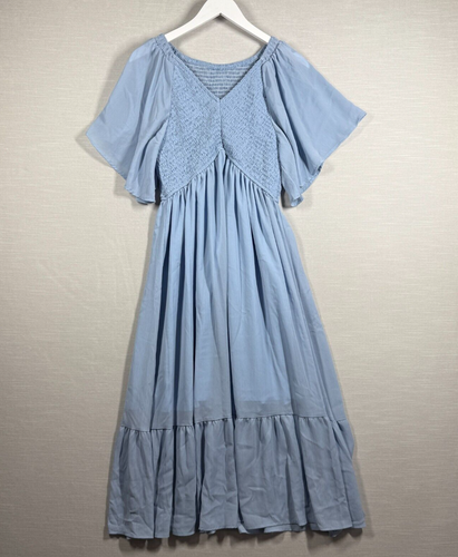 Dress Women Large Blue Romantic Etherial Bohemian Prairie Flowy Ruffle Feminine