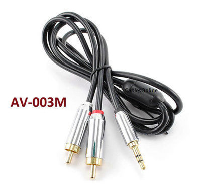 3ft Mobile-Type Stereo 3.5mm (1/8'')  Male to 2-RCA Male Flexible Audio Cable
