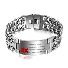Personalized Engraved Double-Chain Medical Id Bracelet Stainless Steel