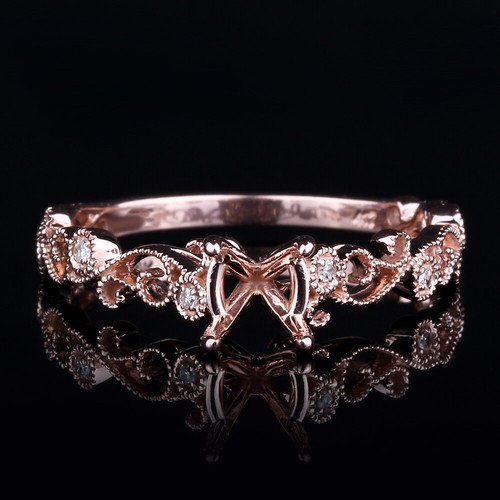 Bridal Real Diamond Semi Mount Ring Solid 14k Rose Gold 6mm Round Bezel Setting - Picture 2 of 10