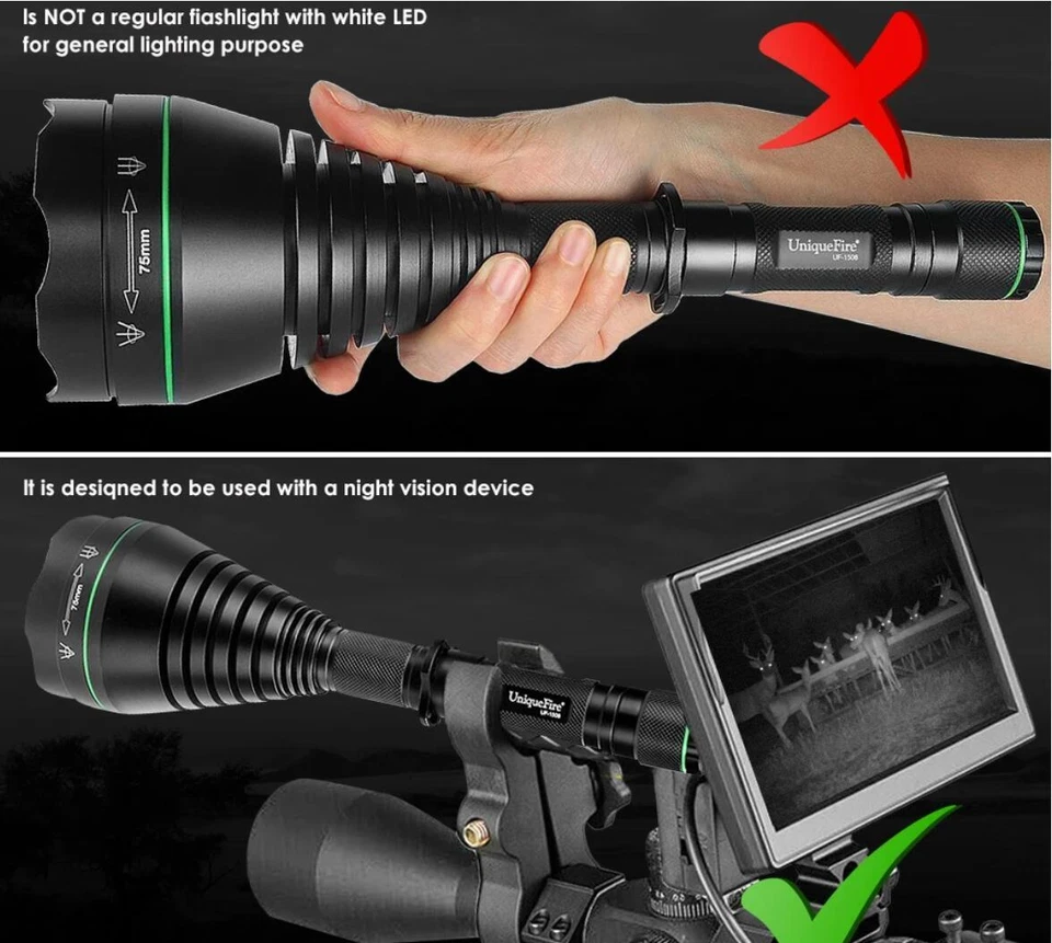 Linterna infrarroja con zoom Uniquefire 1508 IR 940NM 850NM visión nocturna LED - Imagen 4 de 4