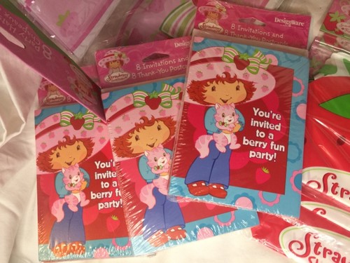 Strawberry Shortcake Birthday Party supplies Kit Invitations Stickers Hats lot - Picture 2 of 4