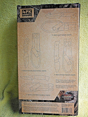 NEW! 4pk MOSSY OAK VARIETY FIXED BLADE COUNTRY DNA KNIVES GUT HOOK