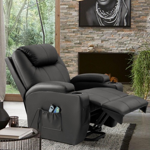Power Lift Recliner Chair for Elderly with Heat / Massage and Cup Holder - Black - Picture 6 of 15