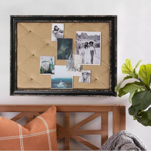 21"x27" Rustic Linen Bulletin Board with Black Frame - Stylish Memo Organizer - Picture 6 of 9