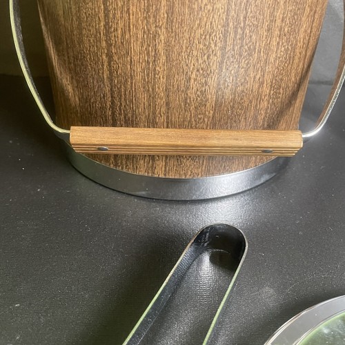 Retro MCM 1966 Ice Bucket & Tongs Wood Grain Kromex USA VTG Barware EX CONDITION - Picture 8 of 15