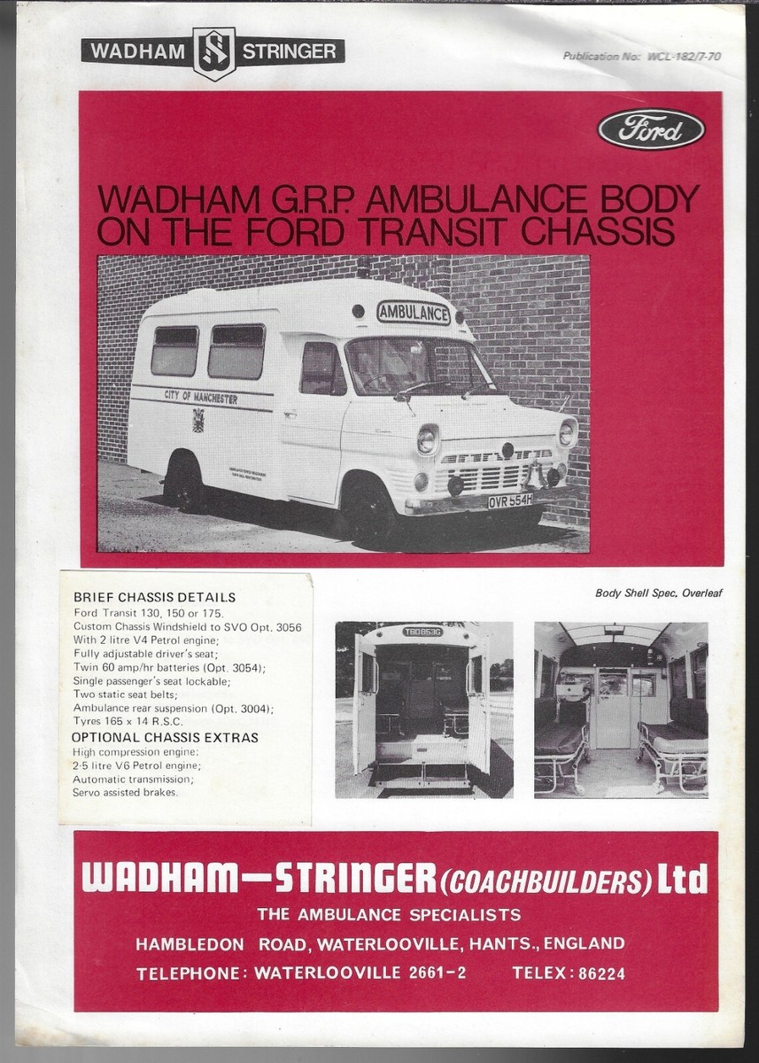 Ford Transit Mk1 Wadham Ambulance 1970-71 UK Market Single Sheet - Main Image