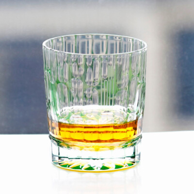 240ml Vintage Whiskey Glass Old Fashioned Green Color Overlay Crystal Glass 1PC