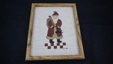 VINTAGE CHRISTMAS SANTA NEEDLEPOINT FRAMED PICTURE 9" x 10 1/2"