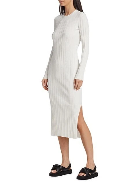 OFF WHITE MAGLIONE A COSTINE NUOVO CON ETICHETTE TELAIO BIANCO SPORCO GIROCOLLO MANICA LUNGA ABITO MIDI TAGLIA L $495