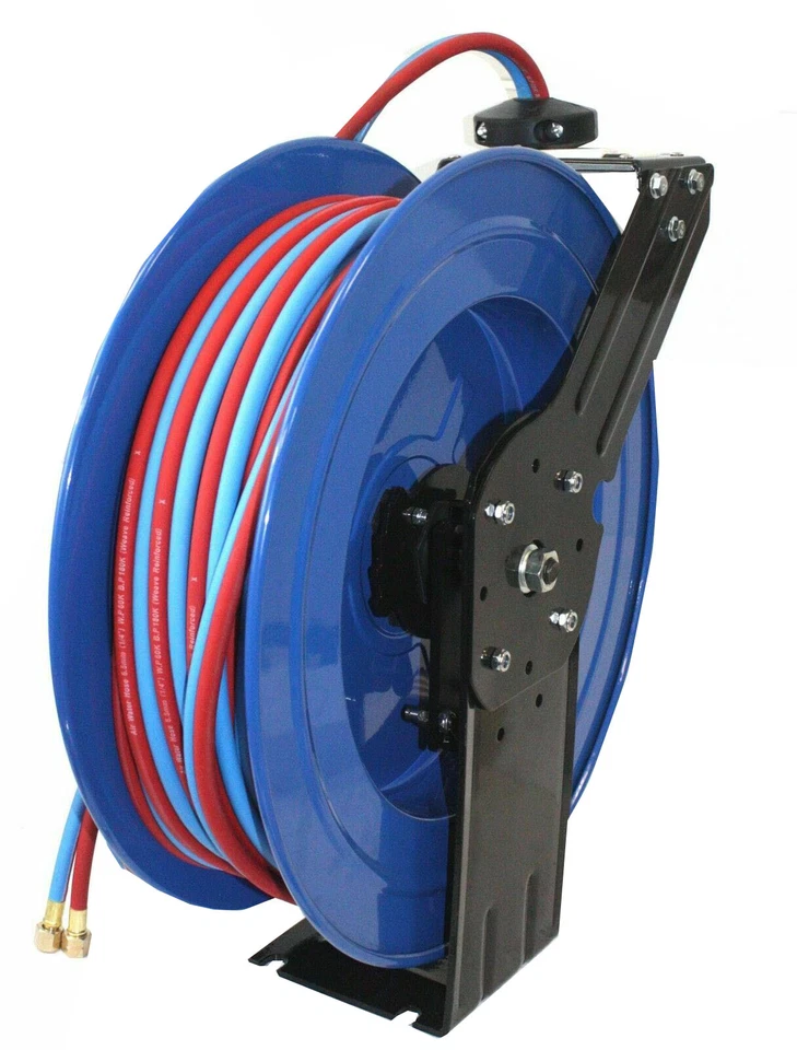 Carrete de manguera de soldadura retráctil de rebobinado automático con mangueras gemelas de oxígeno acetileno de 50 pies Foto 2 de 4