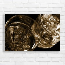 Whisky On The Rocks Captivating Alcoholic Drink Sepia Canvas Print Large