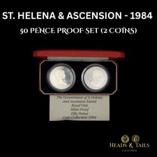 1984 ST. HELENA & ASCENSION ISLANDS SILVER PROOF SET, 50 CENTS (2) WITH COA/BOX
