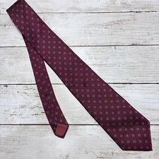 Adams Row Men's Silk Tie Burgundy Geometric Pattern Made in USA Imported Italian